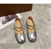 Silver Mary Jane Shoes Comfortable Large Size Women's Shoes