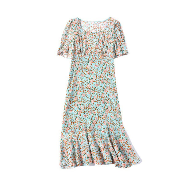 Summer Silk Dress French Square Neck Dress