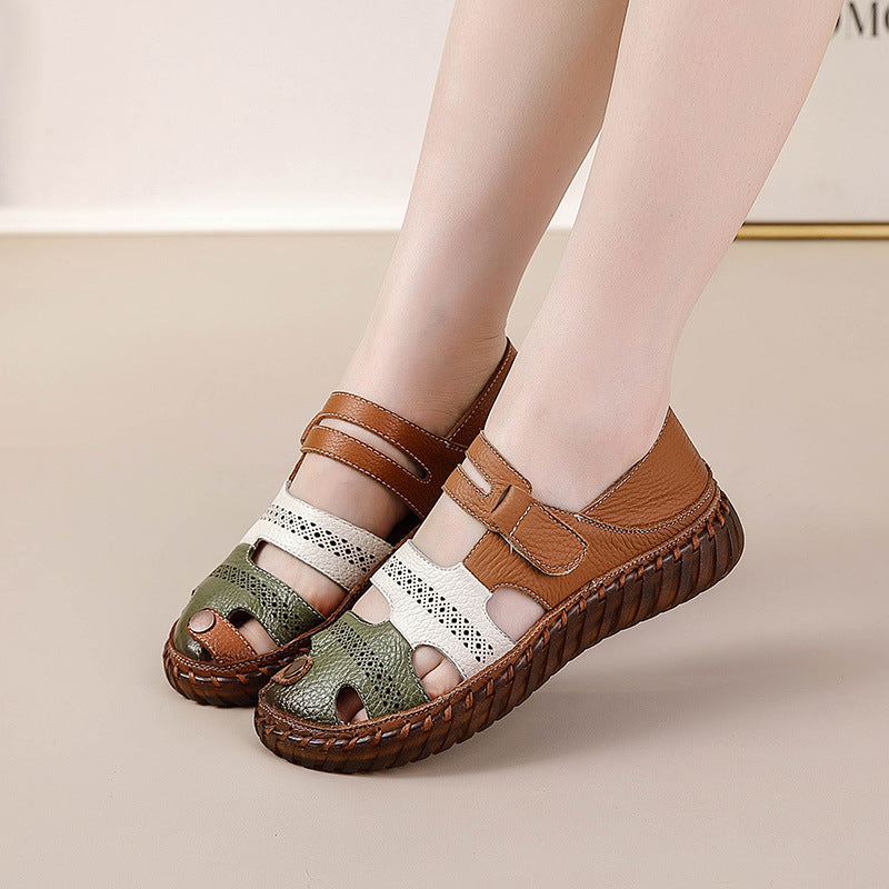 Comfort Plus Size Womens Leather Sandals with Arch Support Anti-Slip Rubber Sole