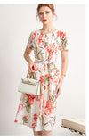 Summer Wide Silk Printed Dress Loose Belted Real Dress