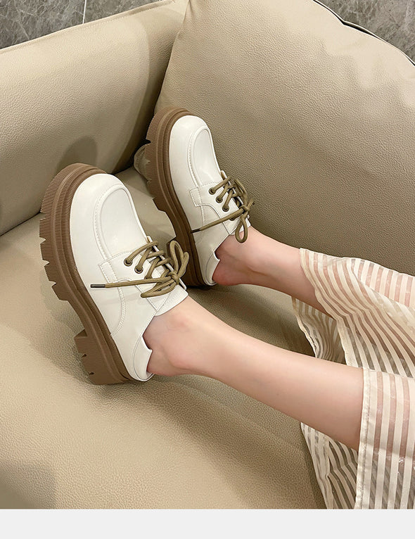 Thick-soled Thick-heeled Women's Lace-up Preppy Loafers