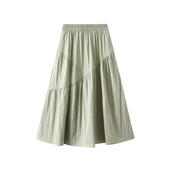 Summer Pleated Skirt High Waist Slimming Mid-length Skirt