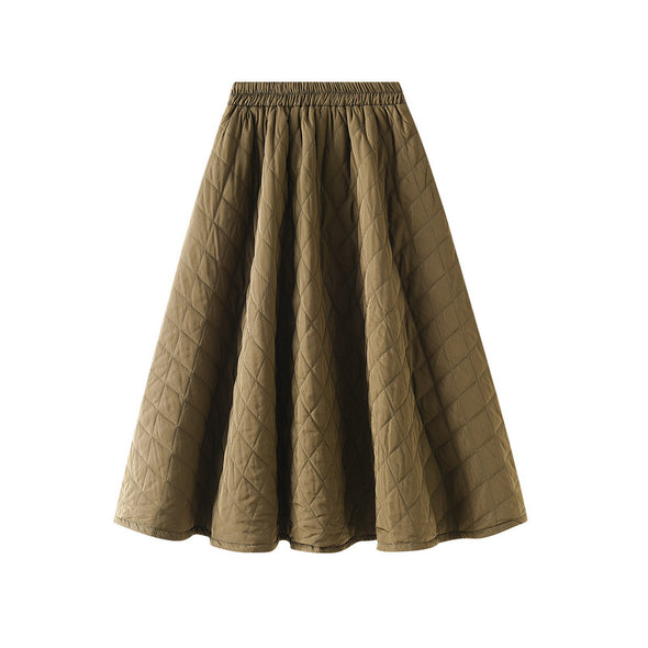 Autumn Elastic Waist Rhombus Skirt Woven Quilted Slimming Skirt for Women