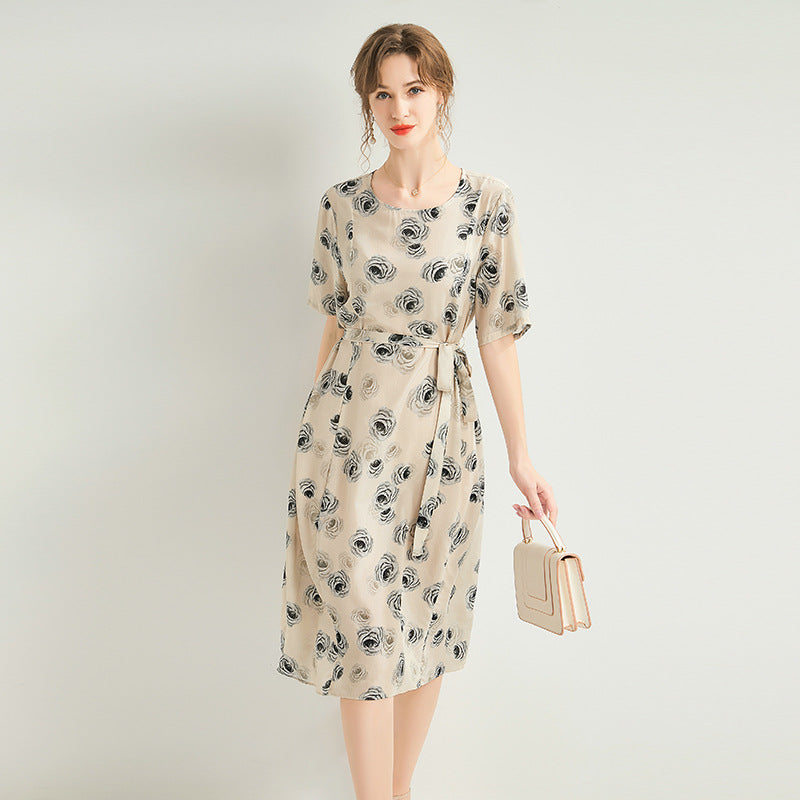 Floral Silk Maxi Dress Summer Lightweight Belted Loose Fit V-Neck
