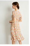 Summer Printed Silk Dress French Midi Dress