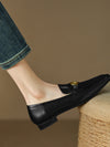 Daily Wear Womens Shoes Leather Loafers with Metal Buckle