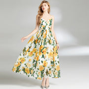 Floral Mesh V Neck Sleeveless Maxi Dress with Open Back