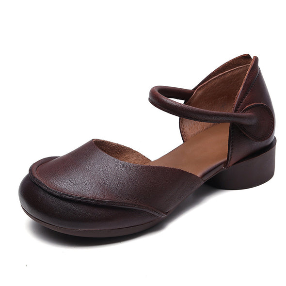 Retro Women's Leather Sandals Flat Casual Breathable Shoe