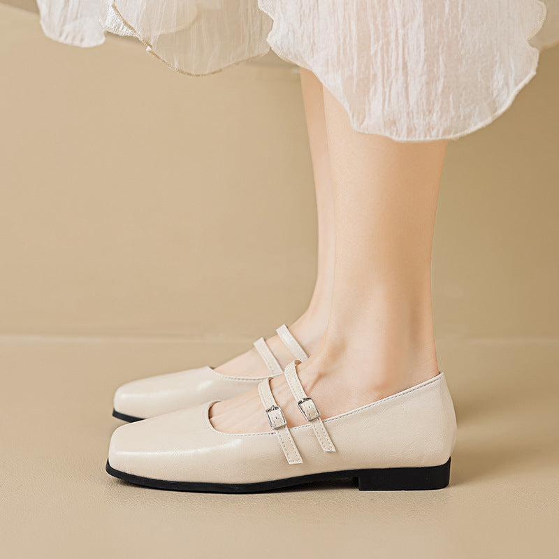 Square Toe Flat Mary Jane Shoes Autumn Retro Women's Shoes