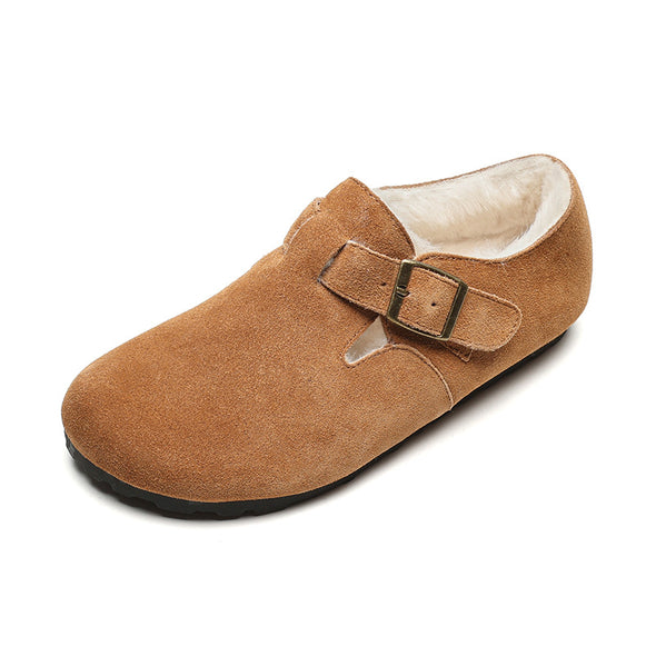 Women Winter Fur-Lined Slip-On Birken Shoes Genuine Leather Retro Style