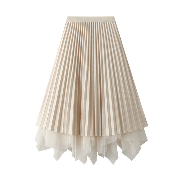 Reversible Beaded Mesh Skirt Irregular Mid-length Skirt