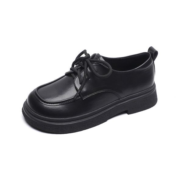 Black Lace-up Small Leather Shoes for Women Thick-soled Retro Soft-soled Loafers