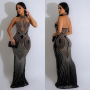 Halter Neck Crystal Mesh Mermaid Gown Floor-Length Formal Evening Dress