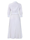 Spring V-Neck High Waist A-Line Dress with Matching Belt
