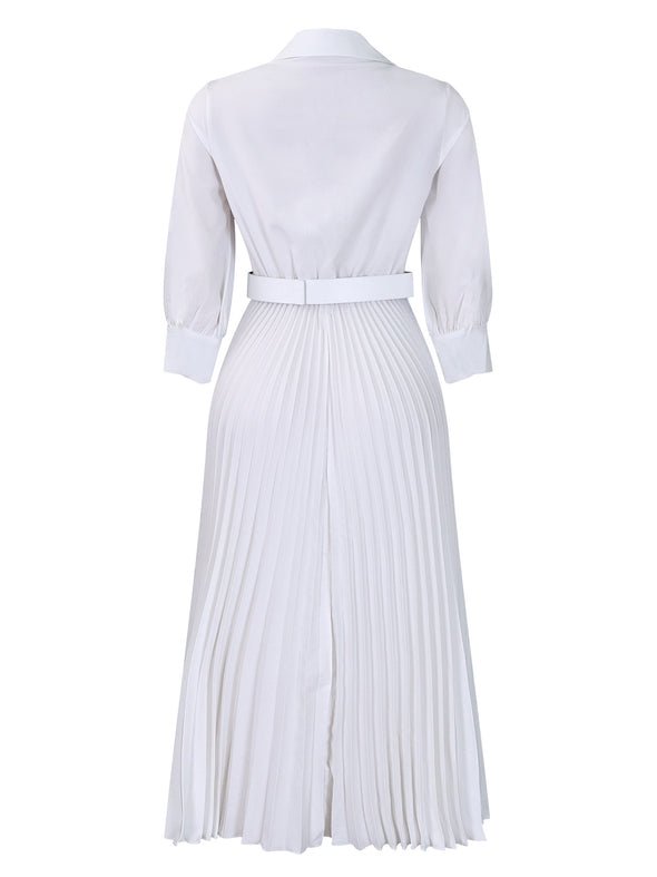 Spring V-Neck High Waist A-Line Dress with Matching Belt