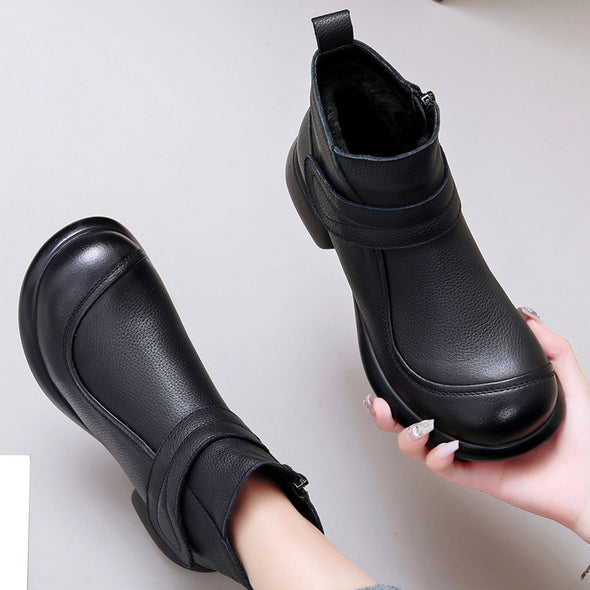 Women's Autumn Warm Retro Casual Short Boots Genuine Leather Comfort Shoes