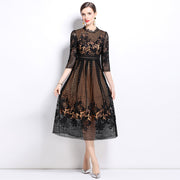 Timeless Breathable Guipure Lace Womens A Line Midi Dress