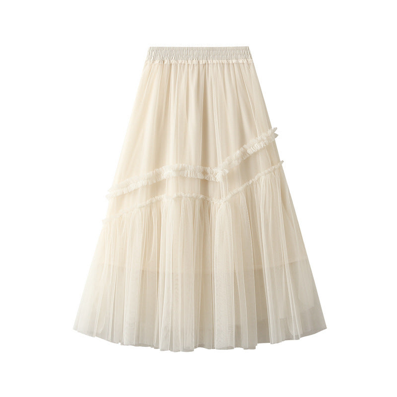 Women's Patchwork Mesh Skirt, Versatile Mid-length Skirt