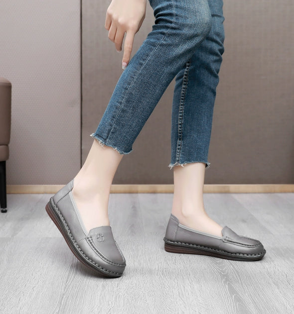 Genuine Leather Slip-On Flats for Women Soft Sole Non-Slip Everyday Shoes