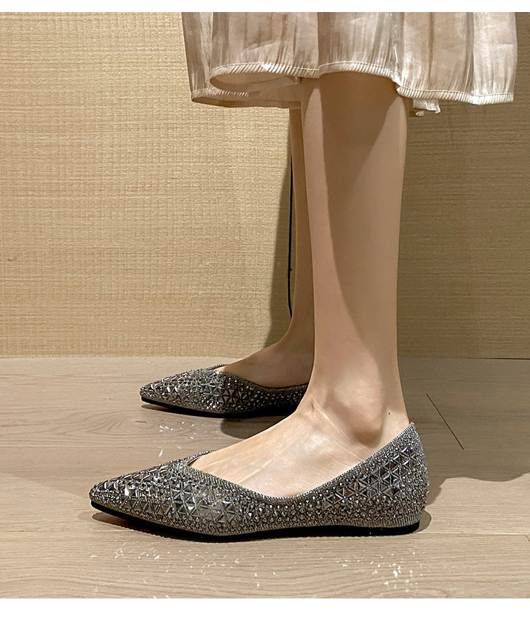 Women's Soft Sole Shallow Pointed Toe Sequin Flat Shoes