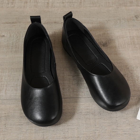Genuine Leather Retro Women's Shoes Versatile Soft Sole Comfortable Flats