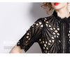 Spring French Lace Panel Round Neck Midi Dress with Flared Hem