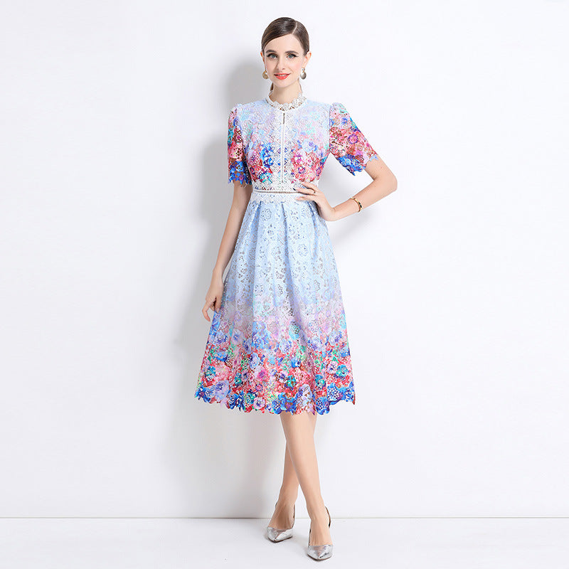 Breathable Workwear Scalloped Floral Lace Womens Midi Dress