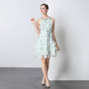 Luxury Rhinestone Flower Embellished Sleeveless Dress for Women