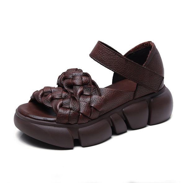 Summer Leather Thick-soled Sandals Women's Velcro Outerwear Casual Shoes