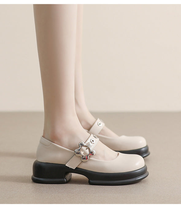 Retro Round Toe Thick Sole Mary Jane Shoes Thick Heel Women's Shoes
