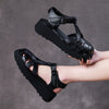 Women's Retro Leather Woven Sandals Platform Shoes