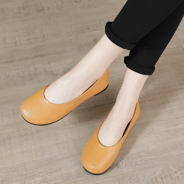 Genuine Leather Retro Women's Shoes Versatile Soft Sole Comfortable Flats