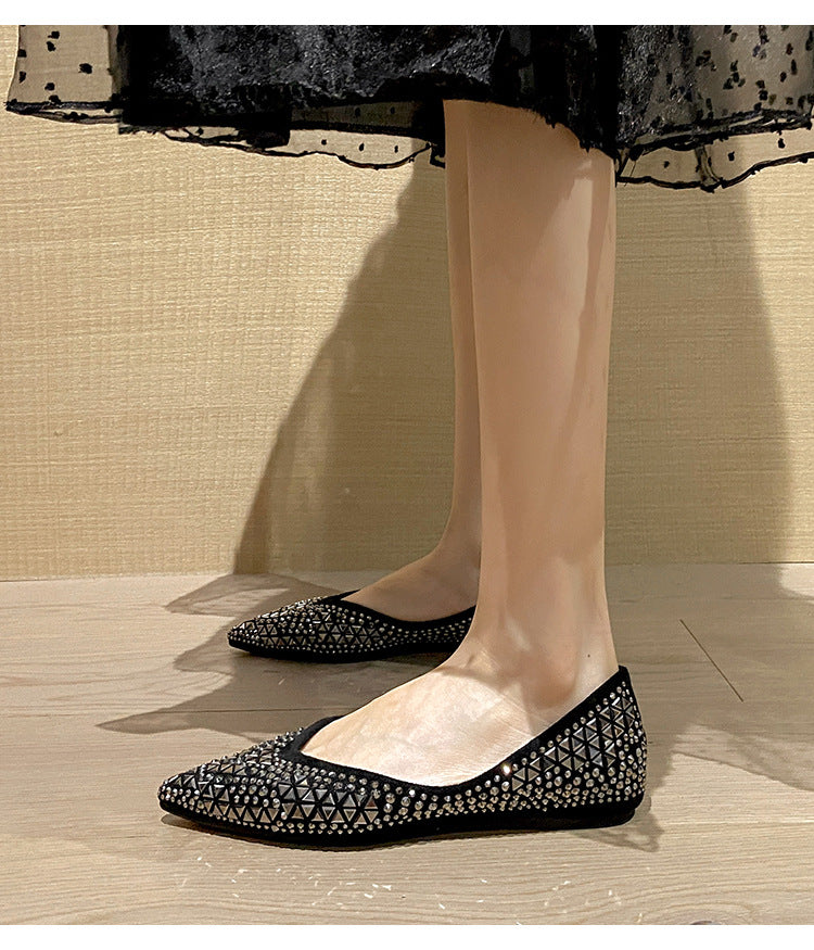 Women's Soft Sole Shallow Pointed Toe Sequin Flat Shoes