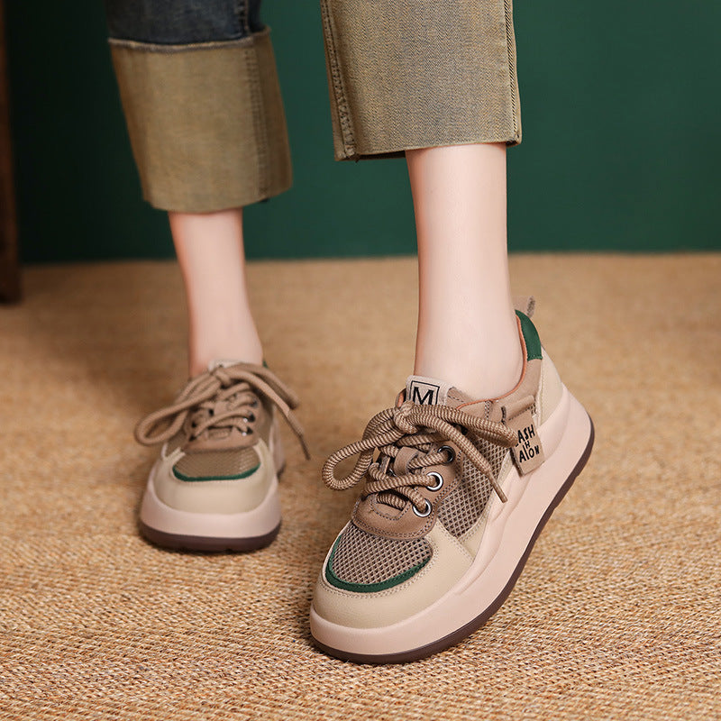 Platform Mesh Sneakers Women Lightweight Retro Lace Up Breathable