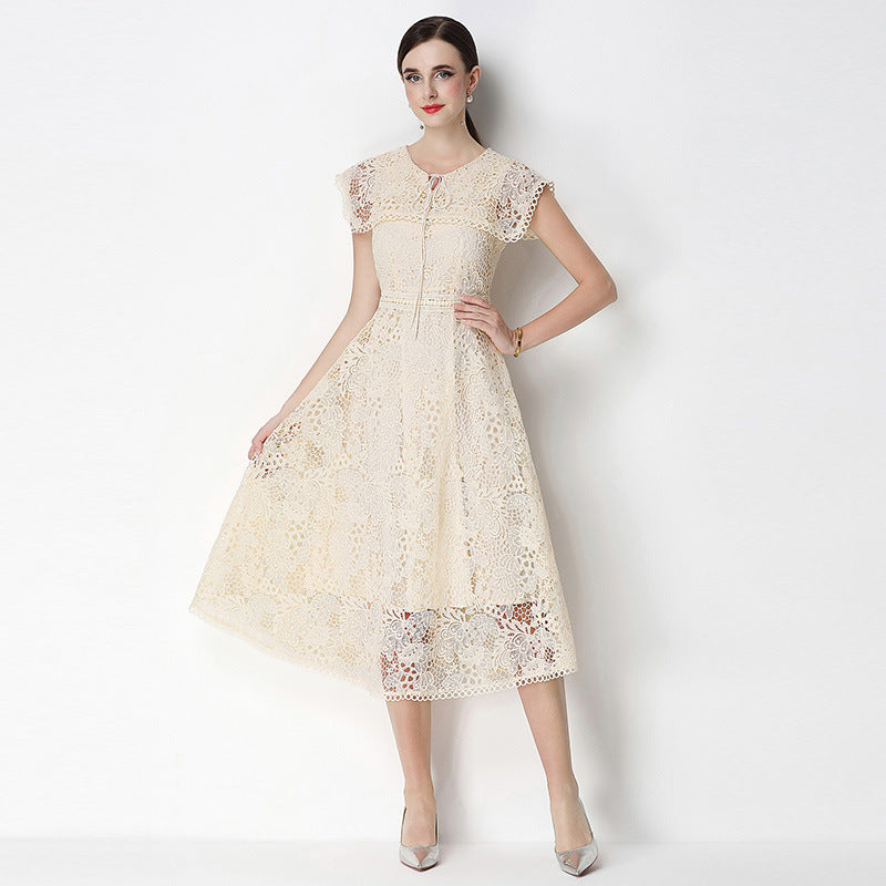 Elegant Broderie Anglaise Womens A Line Midi Dress