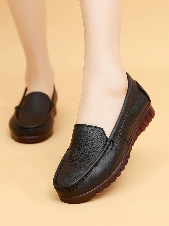 Women Leather Loafers with Cushioned Sole Slip-On Flats Low Heel Shoes