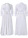 Spring V-Neck High Waist A-Line Dress with Matching Belt