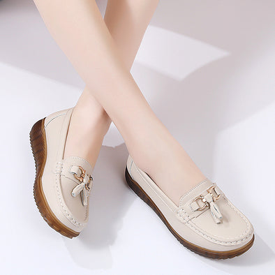 Genuine Leather Women's Soft Sole Comfortable Flat Casual Shoes