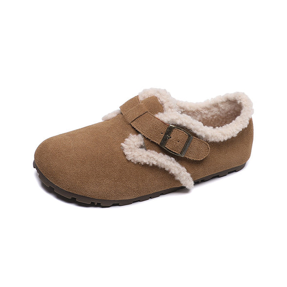 Women Winter Fur-Lined Slip-On Birken Shoes Genuine Leather Retro Style