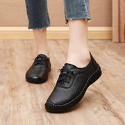 Comfort Hand Stitched Top Grain Leather Womens Soft Sole Slip On Flats