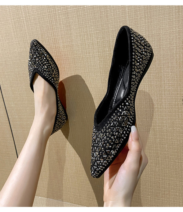 Women's Soft Sole Shallow Pointed Toe Sequin Flat Shoes