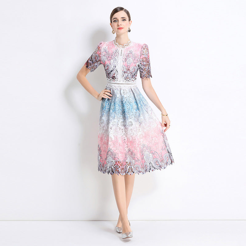 Breathable Workwear Scalloped Floral Lace Womens Midi Dress