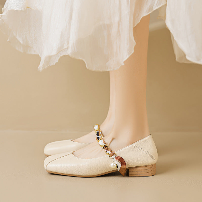 Square Toe Mary Jane Shoes, Low Heel, Large Size Women's Shoes