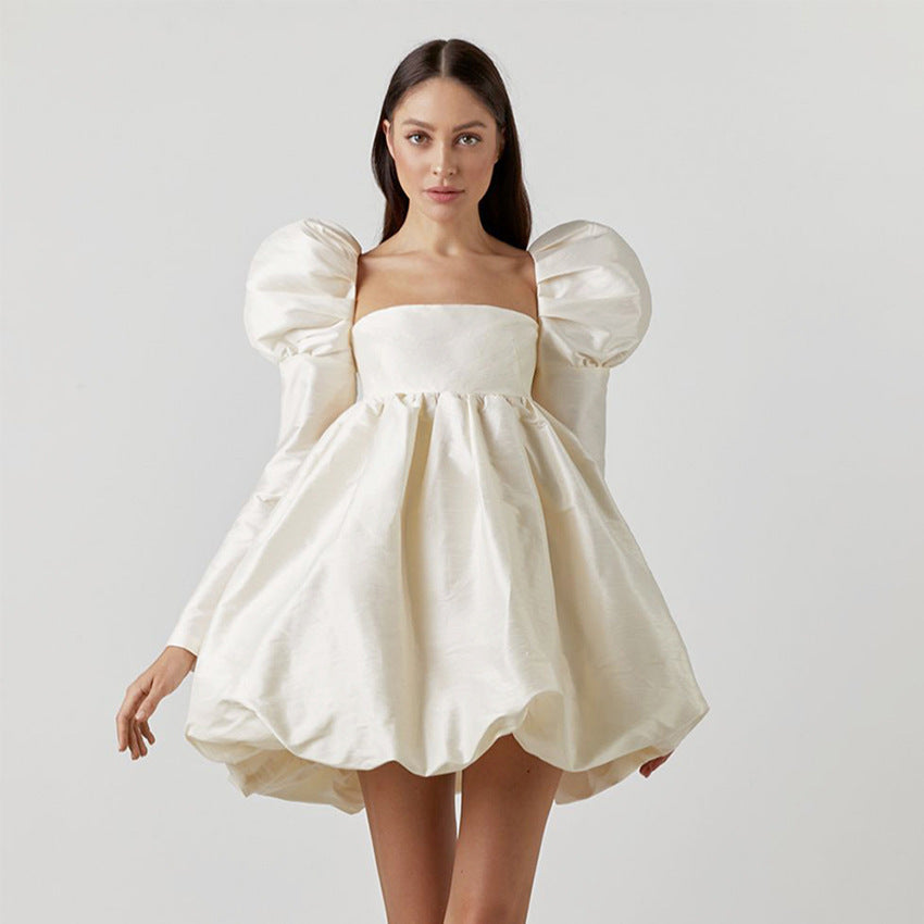 Elegant Satin Puffy Princess Dress with Square Neck for Women