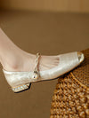 Low-Heel Mary Jane Shoes with Rhinestone Accent and Pearl Strap