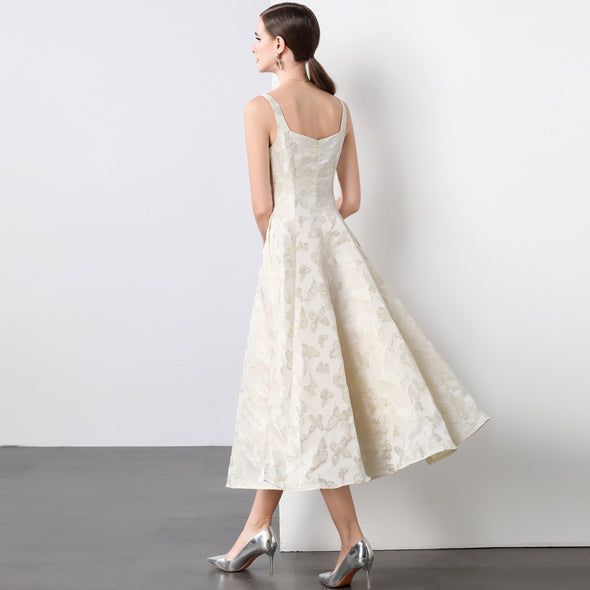Elegant One-Shoulder Beige Midi Dress for Weddings Daily Office Summer