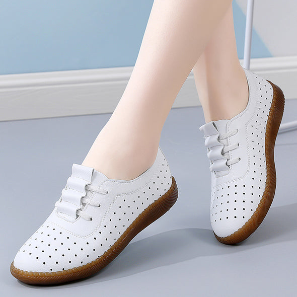 Genuine Leather Women's Soft Sole Hollow Anti-slip Casual Leather Shoes