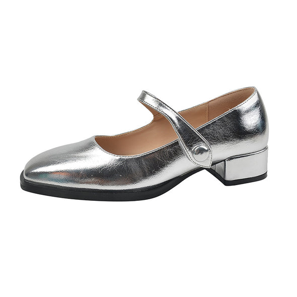 Silver Mary Jane Shoes Comfortable Large Size Women's Shoes