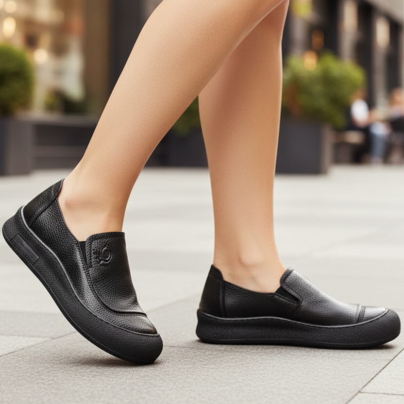 Classic Leather Loafers Women Wide Width Comfort Non-Slip Sole Arch Support