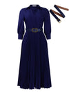 Spring V-Neck High Waist A-Line Dress with Matching Belt